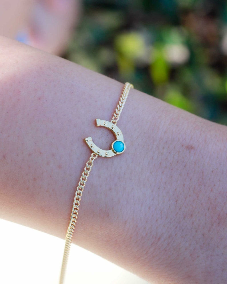 Horseshoe genuine turquoise connector charm, sterling silver, gold plated, CN157 image 8