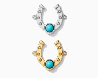 Horseshoe genuine turquoise connector charm, sterling silver, gold plated, cowgirl connector, western, permanent jewelry, CN157