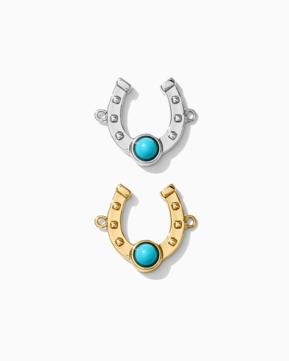 Horseshoe genuine turquoise connector charm, sterling silver, gold plated, cowgirl connector, western, permanent jewelry, CN157