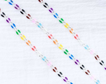 Cadena de esmalte arco iris, plateada, cadena multicolor, cadena de esmalte a granel de joyería permanente, cadena de orgullo, cadena de esmalte de orgullo arco iris, SP106