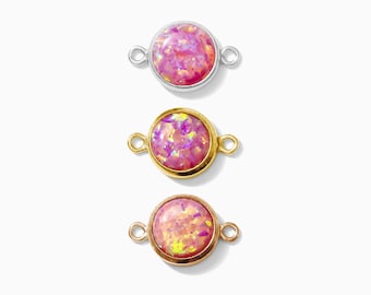 6mm pink opal connector synthetic, sterling silver, gold filled, rose gold filled, imitation pink opal connector, permanent jewelry, CN244
