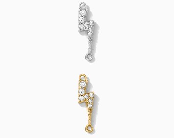 Lightning bolt CZ connector, sterling silver, 18k gold plated, bulk connectors, bracelet connector charm, permanent jewelry, CN72