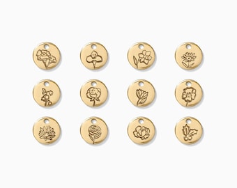 6.3mm birth flower charm, gold filled, sterling silver, flower pendants, permanent jewelry charms, bulk wholesale, CH05