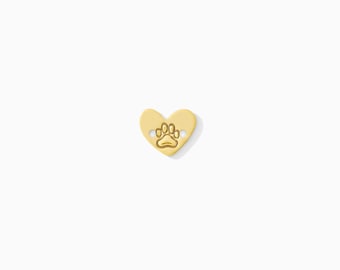 7mm Paw Print Heart Two Middle Holes, 14k gold filled, .925 sterling silver, CN390