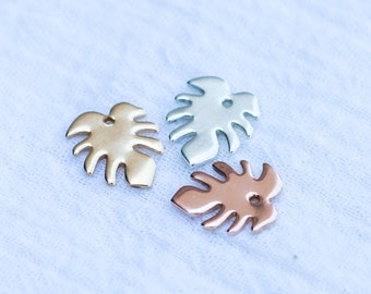 Blank monstera leaf charm, sterling silver, gold filled, rose gold filled, leaf charms, permanent jewelry, plant connector charms, B65