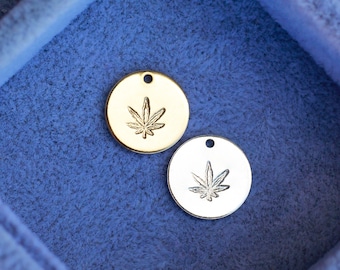 12.7mm pot leaf pendant, leaf necklace pendant, leaf charm, bulk wholesale, leaf disc pendant, wholesale charms, necklace charm, CH142