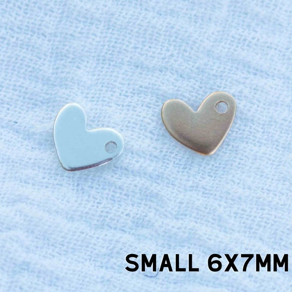 Heart blank with one hole, 6x7mm, 20 gauge, stamping blank, engraving blank, permanent jewelry charms, gold filled charms, B26