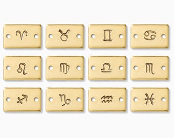 Zodiac symbol mini stamped connectors, gold filled, sterling silver, permanent bracelet connector, SCN508