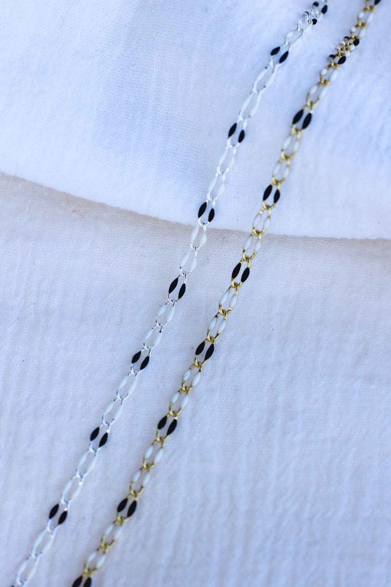 Black and white enamel chain, silver plated, black and white colored chain, permanent jewelry, TTPD jewelry, footage chain, SP111 image 10