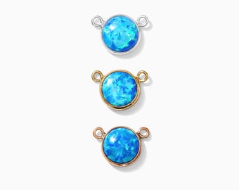6mm 10-2 blue opal necklace connector synthetic, sterling silver, gold filled, rose gold filled, imitation blue opal connector, CN182