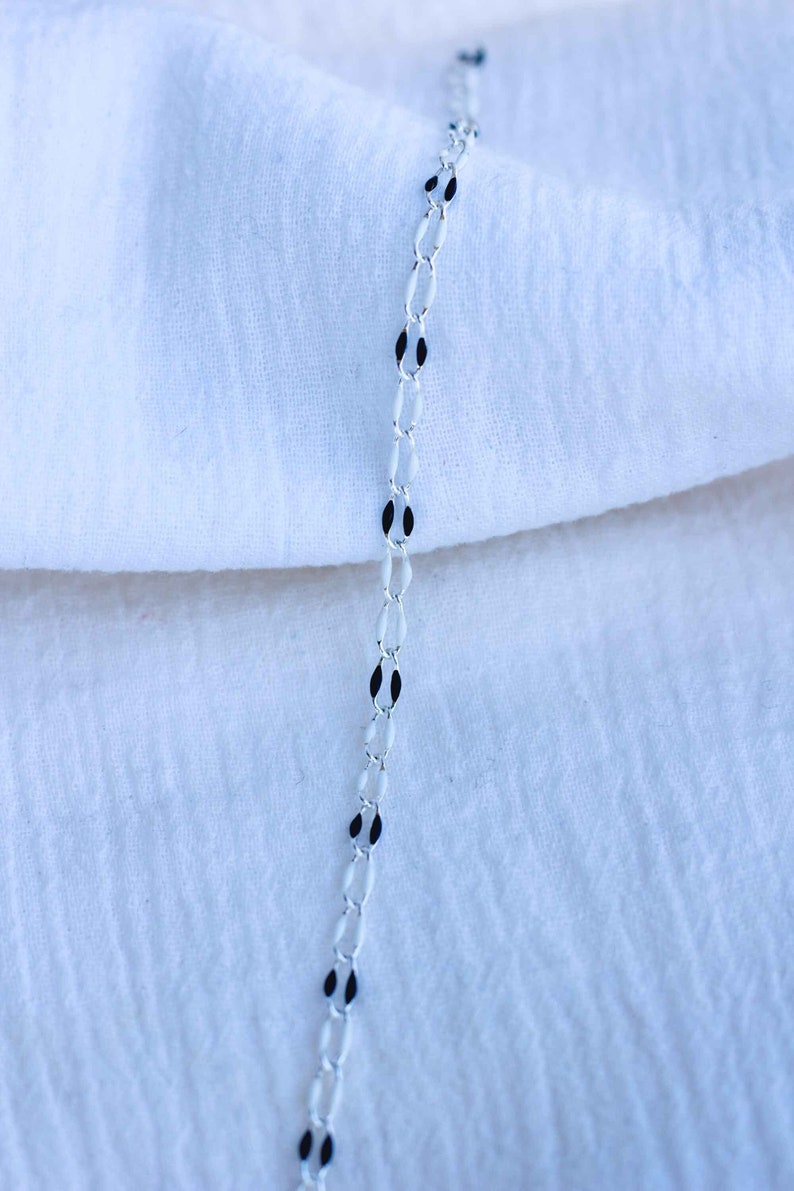 Black and white enamel chain, silver plated, black and white colored chain, permanent jewelry, TTPD jewelry, footage chain, SP111 image 1