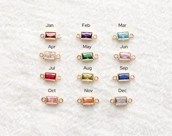 3mm rectangle bezel birthstone connector, 14k gold filled, silver, permanent jewelry supplies, bulk connector, wholesale, CN388