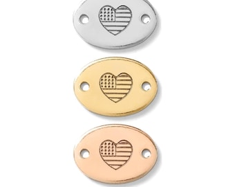 USA flag heart connector, gold filled, rose gold filled, sterling silver, permanent bracelet heart flag connector, USA gold filled, CN01