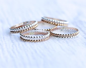 Double beaded band ring, mixed metal, sterling silver and 14k gold filled, beaded stacking ring, wholesale rings, R33