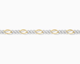 2.6mm figaro mixed metal chain 1+3, 14k gold filled with 3 silver links, permanent jewelry, spooled chain, bulk, wholesale, M231
