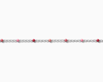 1mm flat cable chain with pink enamel dots, sterling silver, permanent jewelry footage bulk wholesale chain, S86