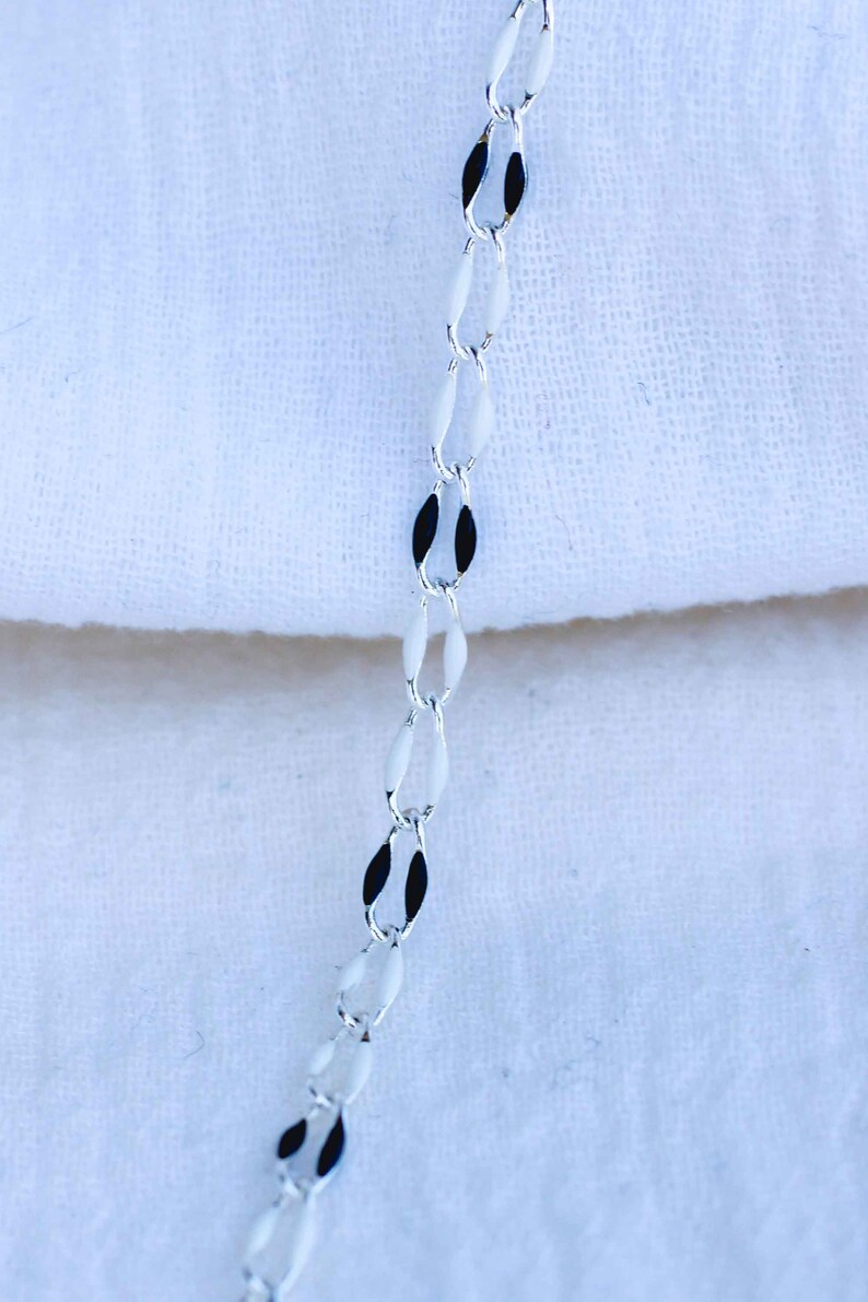 Black and white enamel chain, silver plated, black and white colored chain, permanent jewelry, TTPD jewelry, footage chain, SP111 image 2