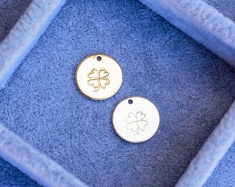 12.7mm four leaf clover pendant, four leaf clover necklace charm, four leaf clover charm bulk wholesale, clover disc pendant bulk, CH138