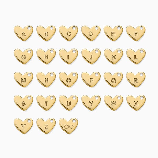 6x7mm tiny heart initial charm, gold filled, rose gold filled, sterling silver, permanent jewelry charms, wholesale bulk gold charms, CH02