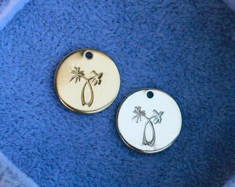 12.7mm palm trees pendant, palm trees necklace charm, palm trees charm bulk wholesale, palm trees disc pendant bulk, CH135