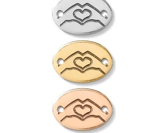 Heart hands connector, gold filled, rose gold filled, sterling silver, permanent bracelet heart hand connector, heart hand gold filled, CN01