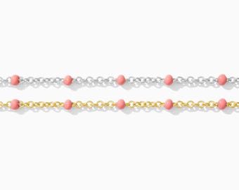 1.1mm cable chain with pink enamel dot, 14k gold filled, sterling silver, unfinished chain, bulk chain, permanent jewelry, S106, G106