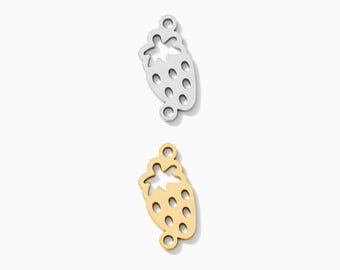 Strawberry connector charm, sterling silver, gold filled, permanent jewelry connectors, CN250