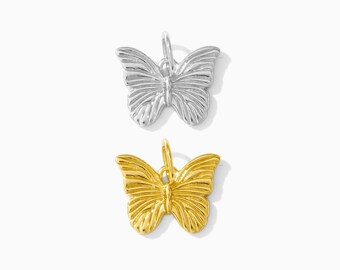 Colgante de mariposa texturizado, colgante de mariposa en plata de ley 925, colgante de mariposa chapado en oro de 18 k, dije de mariposa dorado, CH37