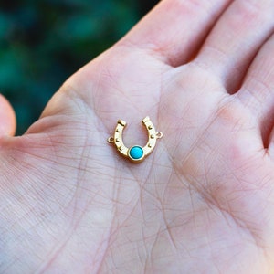 Horseshoe genuine turquoise connector charm, sterling silver, gold plated, CN157 image 4