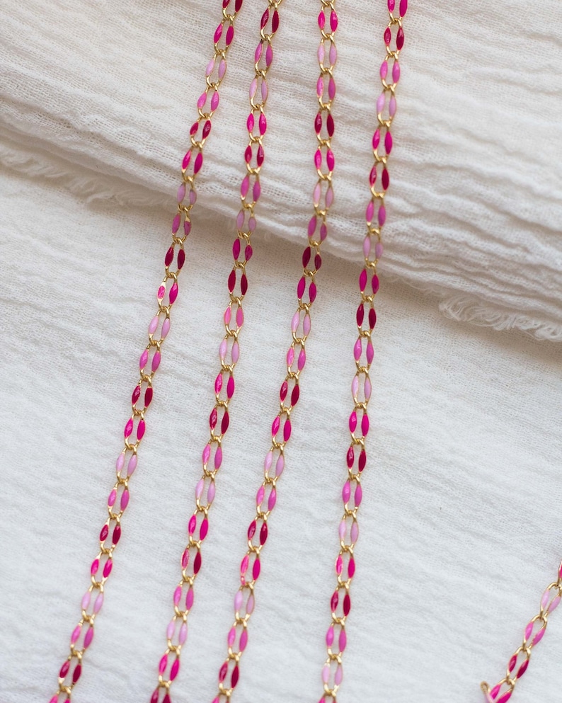 Pink multi color enamel chain, multi color chain, permanent jewelry bulk enamel chain, pink chain, light pink chain, shades of pink, GP112 image 1