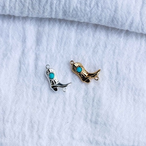 Cowgirl boot genuine turquoise connector charm, sterling silver, gold plated, cowboy boot connector, western, permanent jewelry, CN151 image 3
