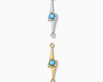Lightning bolt genuine turquoise connector charm, sterling silver, gold plated, cowgirl connector, western, permanent jewelry, CN155