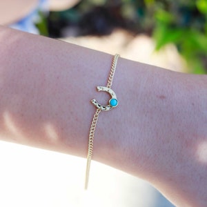 Horseshoe genuine turquoise connector charm, sterling silver, gold plated, CN157 image 3