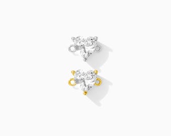 Cubic zirconia heart connector, sterling silver, 18k gold plated, bulk connectors, bracelet connector charm, permanent jewelry, CN85