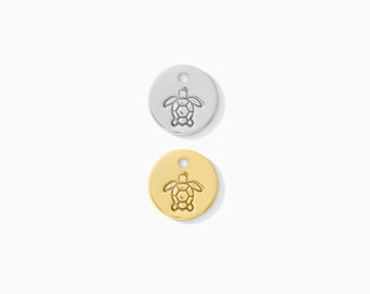 9.5mm Turtle charm, Turtle necklace pendant, bulk wholesale, turtle disc pendant bulk, gold filled, sterling silver CH265