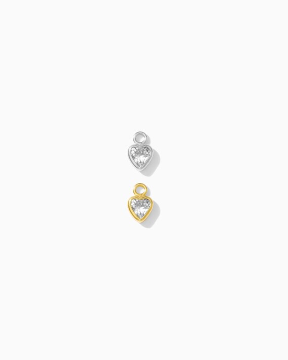 3mm heart bezel charm clear, 14k gold filled, sterling silver, CH271