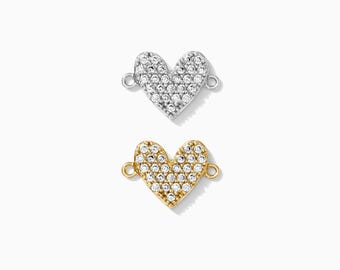 Pave heart connector charm, 925 sterling silver, pave bracelet connector, permanent jewelry, CN129