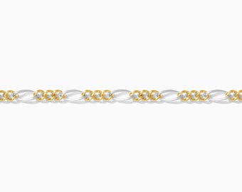 2.3mm figaro mixed metal chain 1+3, silver with 3 gold filled links, permanent jewelry, spooled chain, bulk, wholesale, M232