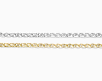 3mm mariner chain, 14k gold filled, sterling silver, permanent jewelry footage chain, spooled chain, bulk wholesale chain, S203, G203