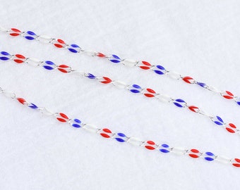 Red white and blue enamel chain, silver plated, 4th of July enamel chain, patriotic color chain, permanent jewelry bulk chain, SP132