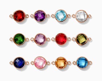 6mm double sided checkerboard birthstone connector link, rose gold filled, permanent jewelry, CN217