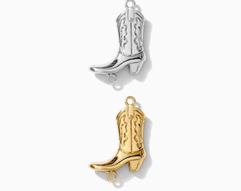 Cowgirl boot connector charm, sterling silver, 18k gold plated, bracelet connector charm, cowboy boot connector, permanent jewelry, CN94