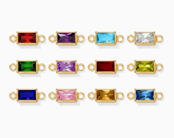 3x5mm rectangle bezel birthstone connector, 14k gold filled, .925 sterling silver, CN388