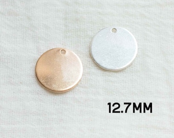 12.7mm circle disc charm blank .5", with hole, 20 gauge, sterling silver, 14k gold filled, engraving blank, stamping blank, BWHCH3