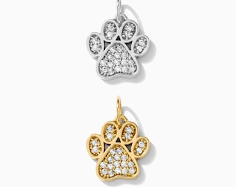Paw print with cubic zirconias pendant, .925 sterling silver paw print pendant, 18k gold plated paw print pendant, CH38