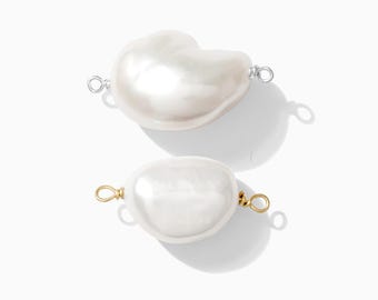 Pearl connector freshwater charm, sterling silver, pearl bracelet connector charm, white pearl baroque connector, permanent jewelry, CN111