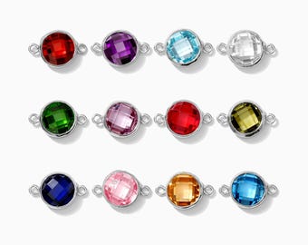 6mm flat back birthstone connector, double sided checkerboard, sterling silver, permanent jewelry, CN217