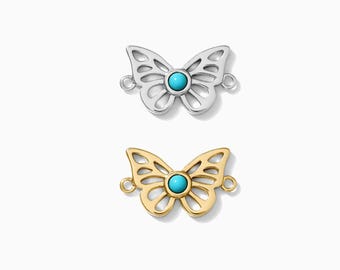 Butterfly genuine turquoise connector charm, sterling silver, gold plated, coastal cowgirl connector, western, permanent jewelry, CN154