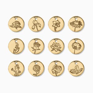 9.5mm birth flower charm, gold filled birth flower charms, silver birth flower charms, permanent jewelry charms bulk wholesale, CH16