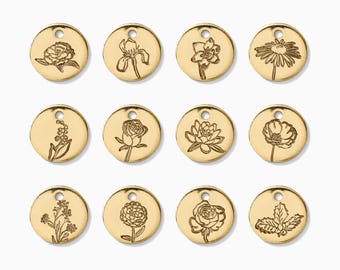 9.5mm birth flower charm, gold filled birth flower charms, silver birth flower charms, permanent jewelry charms bulk wholesale, CH16